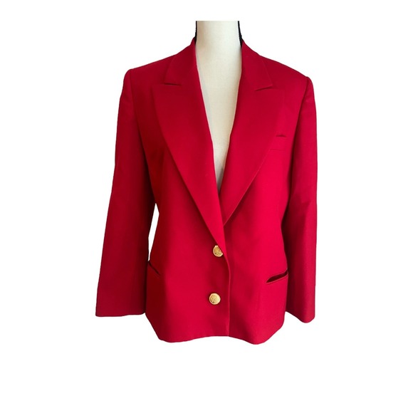 Talbots Jackets & Blazers - Talbots Wool Blazer Size Petites 8‎ Red Worsted Wool Gold Buttons Made in USA